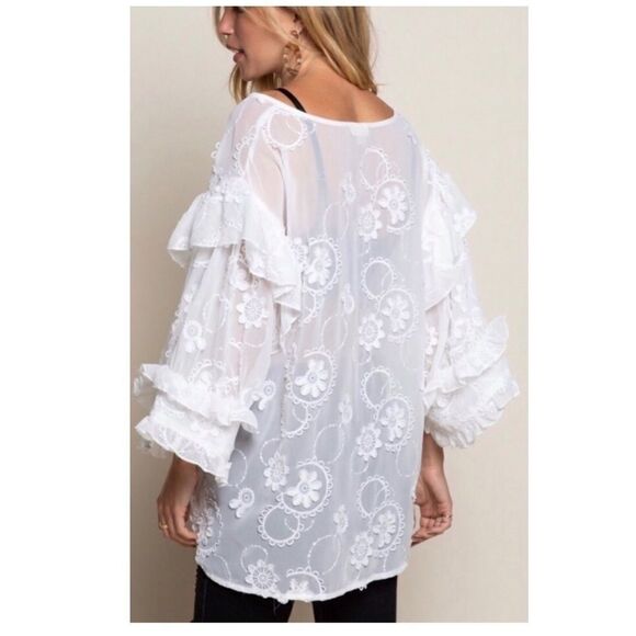 Pol White Boho Embroidered Floral Top with Ruffles - Picture 6 of 16